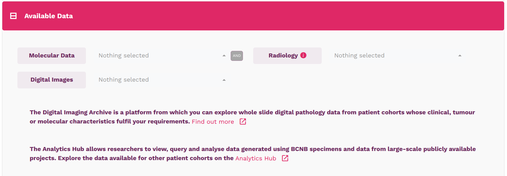 Available data filters in Cohort Browser